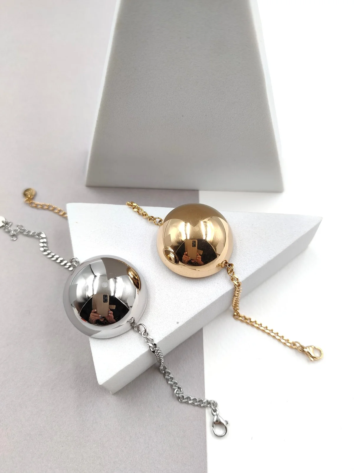 Stainless Steel Bracelet with Domed Sphere by Magis Handmade Jewels – view 2