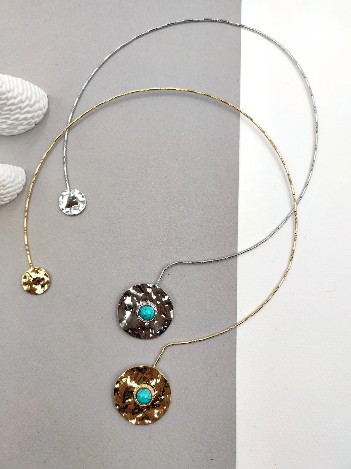 Stainless Steel Choker Necklace with Howlite by Magis Handmade Jewels – view 2