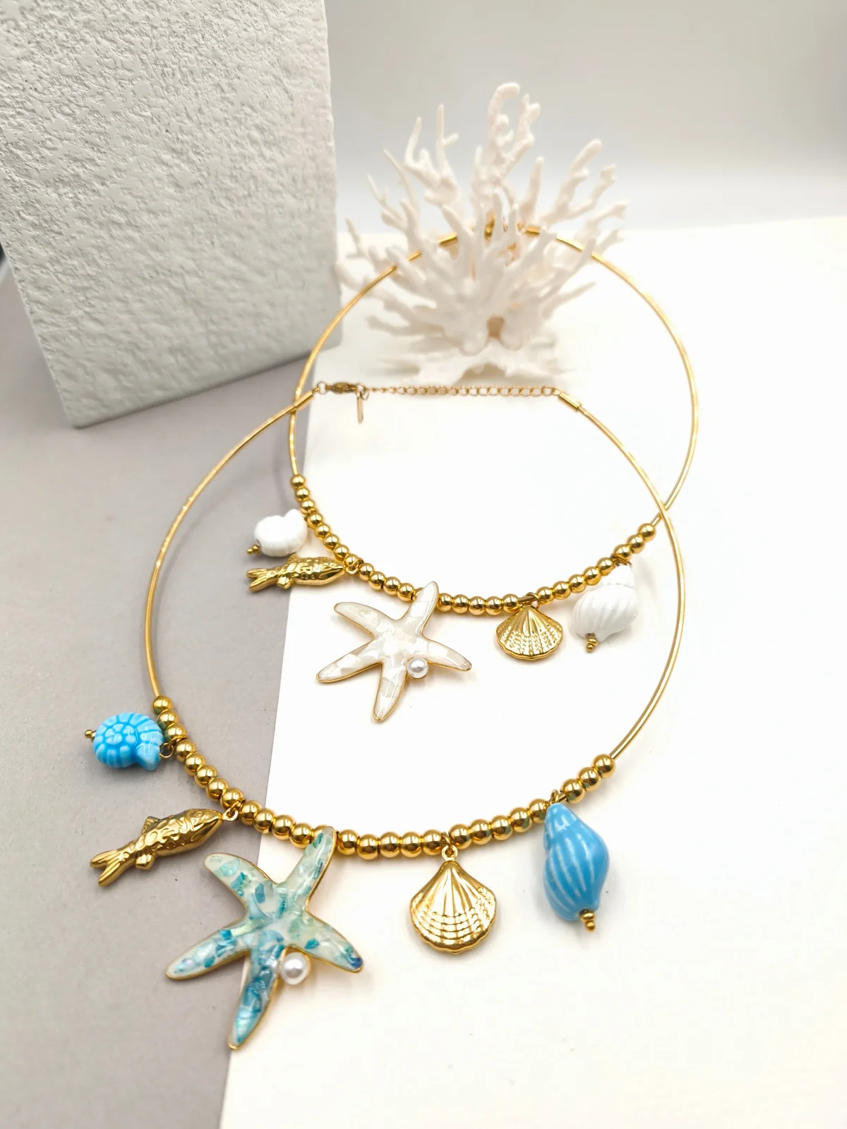 Stainless Steel Necklace with Ceramic Details by Magis Handmade Jewels – view 2