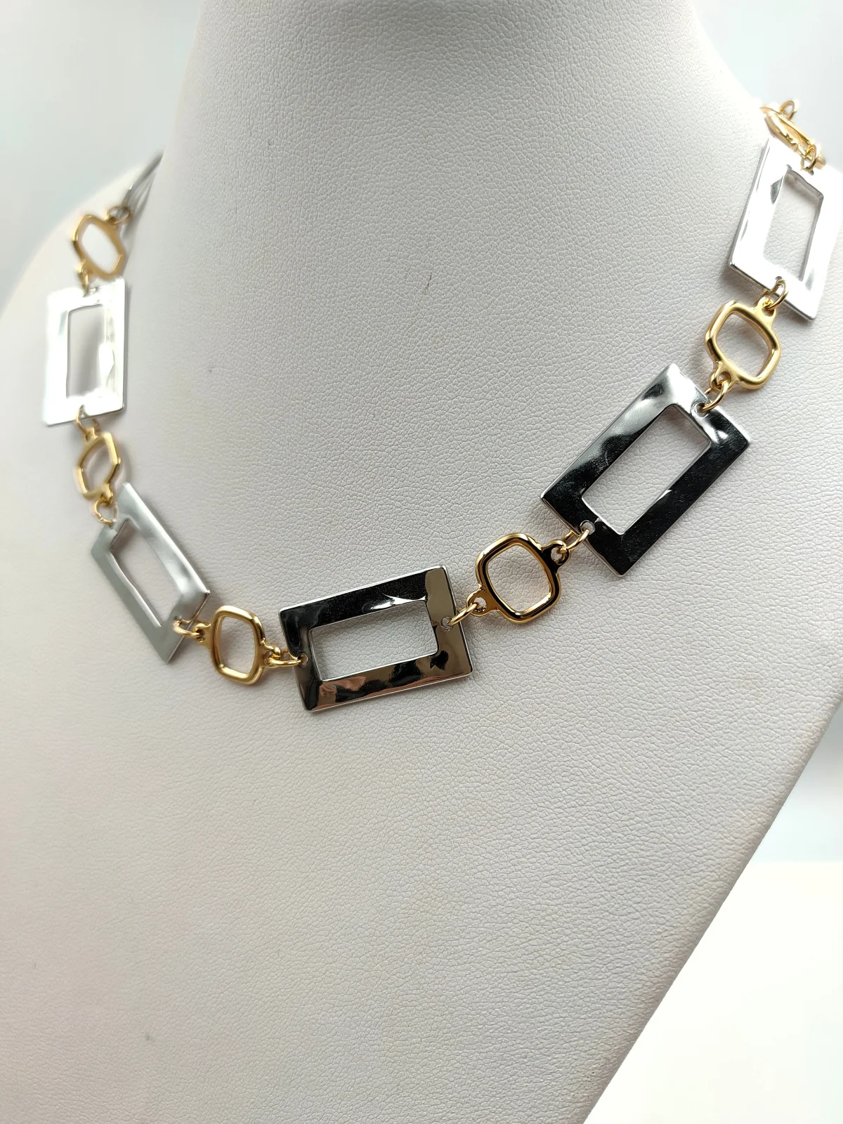 Stainless Steel Necklace with Hammered Rectangles by Magis Handmade Jewels – view 4