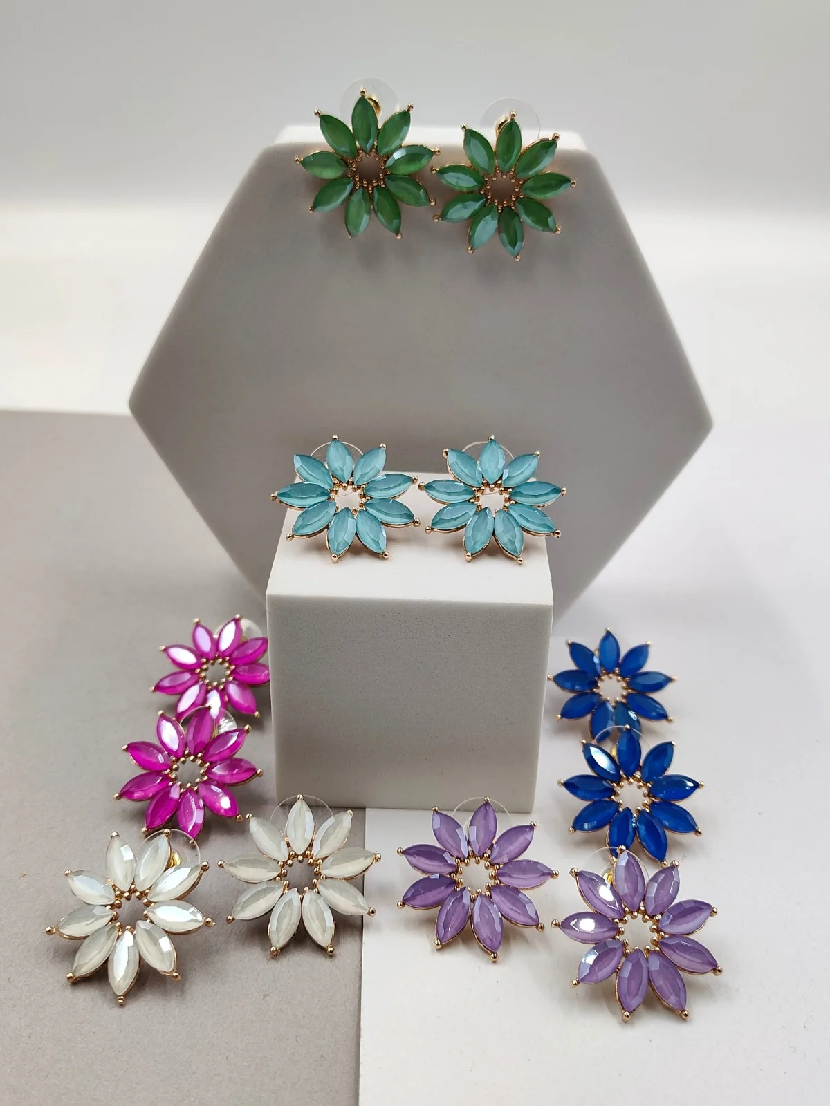 Flower Earrings with Crystals #750985