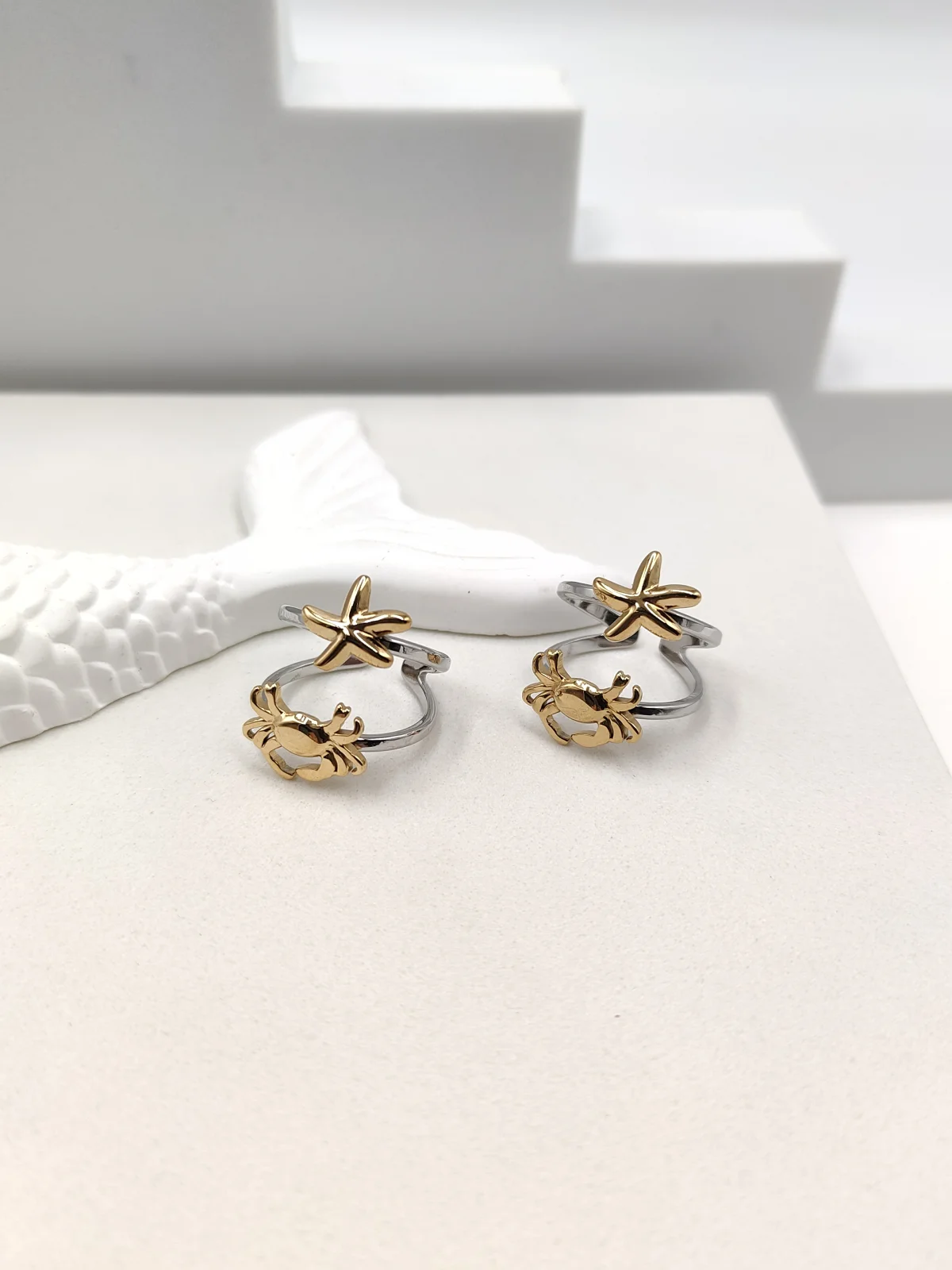 Stainless Steel Double Two-Tone Ring with Summer Motif by Magis Handmade Jewels – view 2