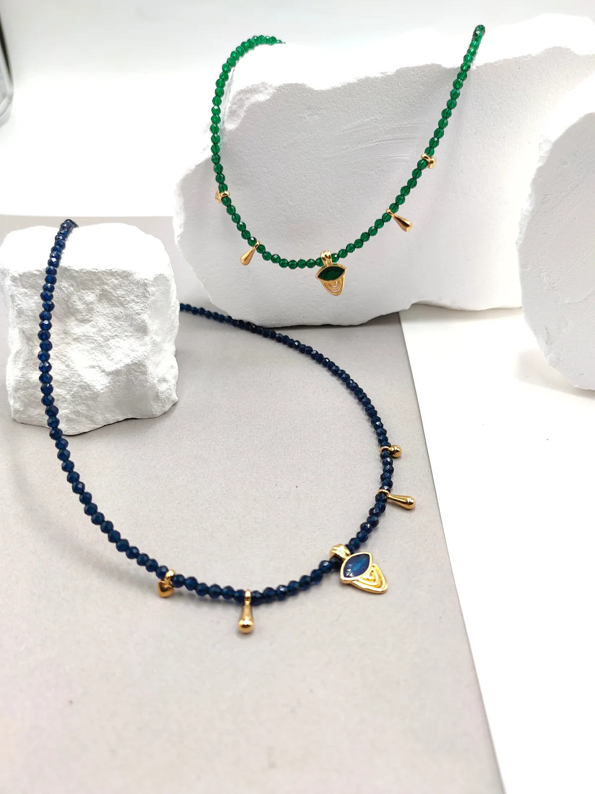 Necklace with Crystal Beads and Gold-Plated Enamel Details by Magis Handmade Jewels – view 2