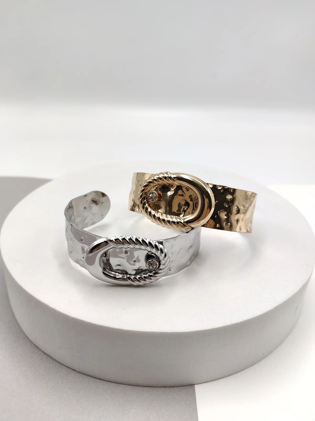 Stainless Steel Hammered Bracelet with Crystal by Magis Handmade Jewels – view 4