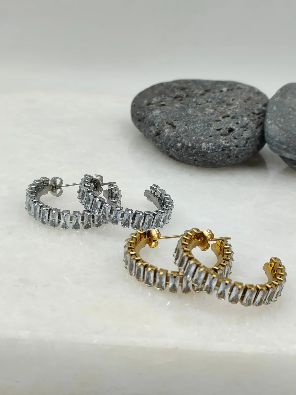 Stainless Steel Hoop Earrings with Zircon by Magis Handmade Jewels – view 4