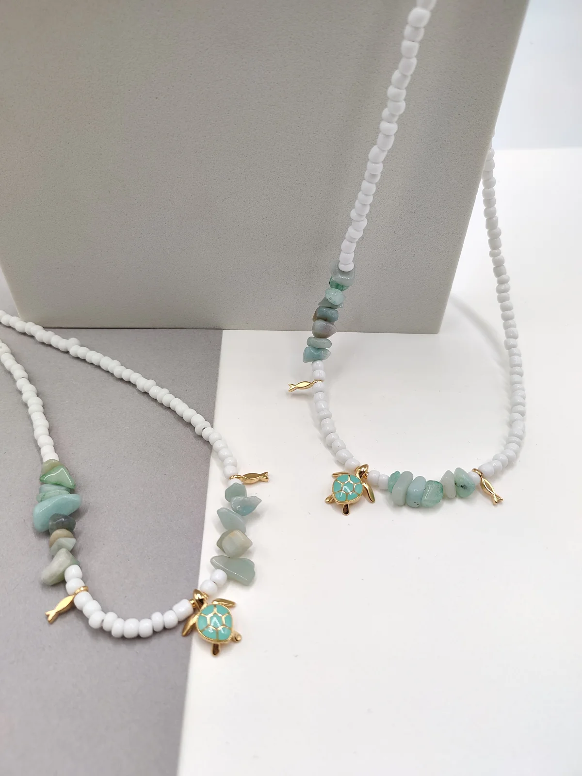 Necklace with Glass Beads, Aventurine Chips and Gold-Plated Details by Magis Handmade Jewels – view 2