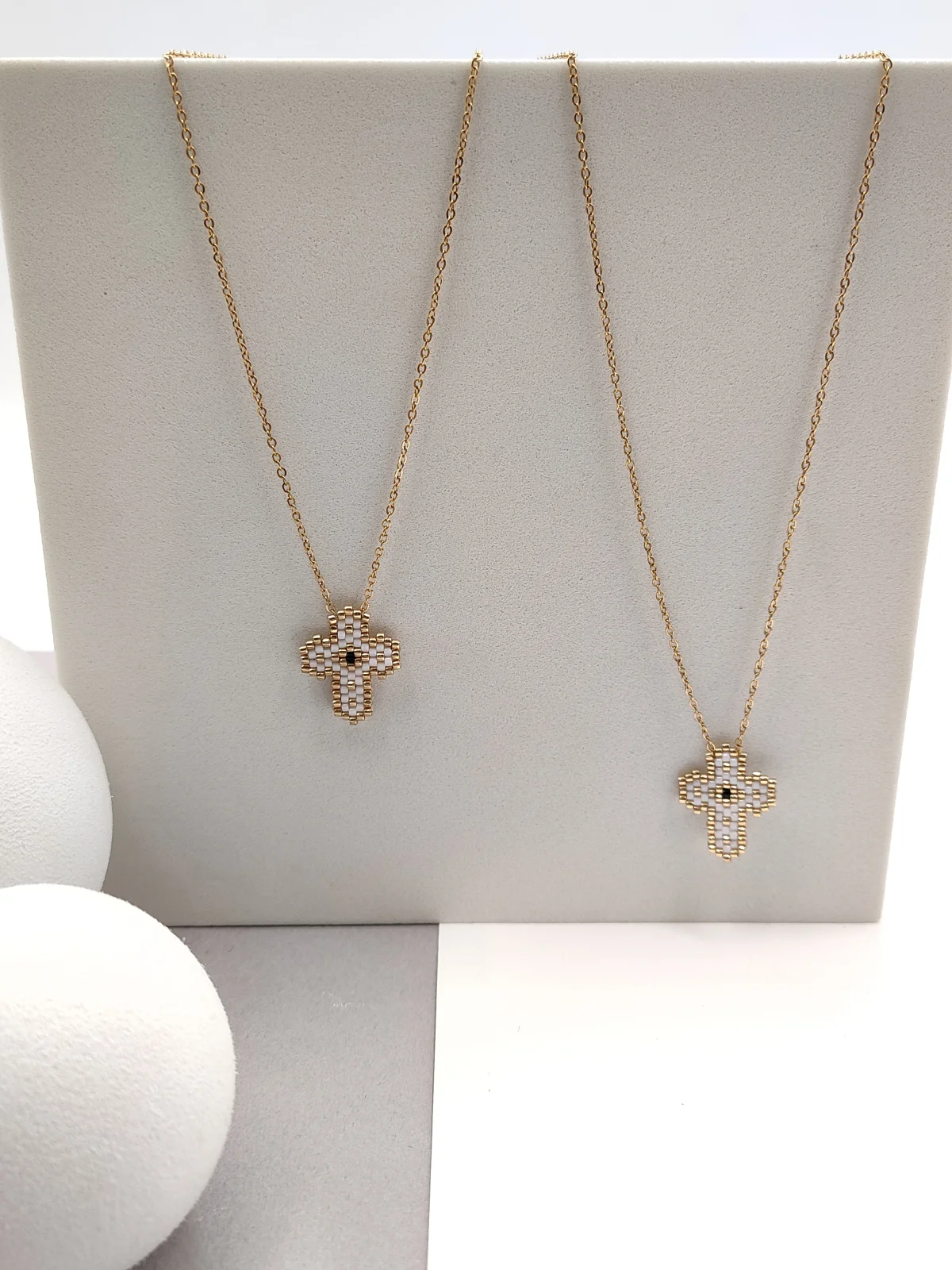 Stainless Steel Necklace with Miyuki Beads and Cross by Magis Handmade Jewels – view 2