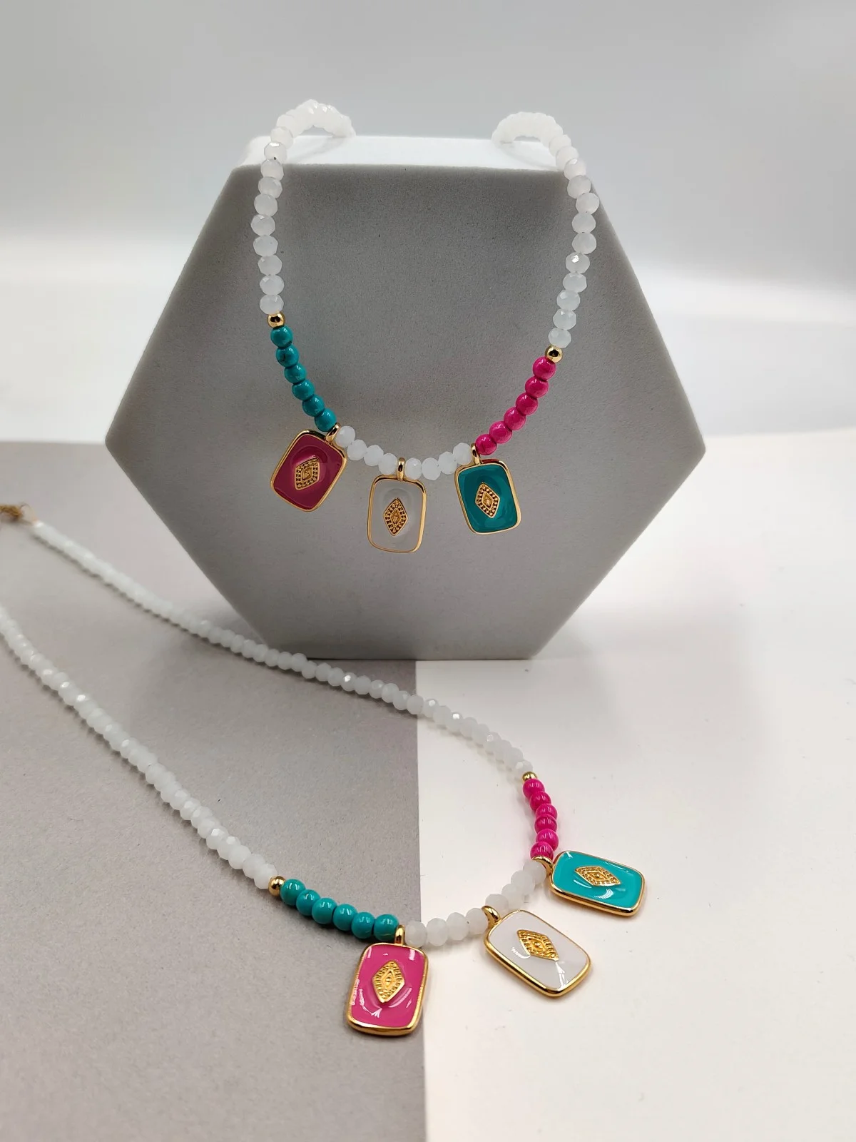 Necklace with Howlite and Gold-Plated Enamel Details by Magis Handmade Jewels – view 2