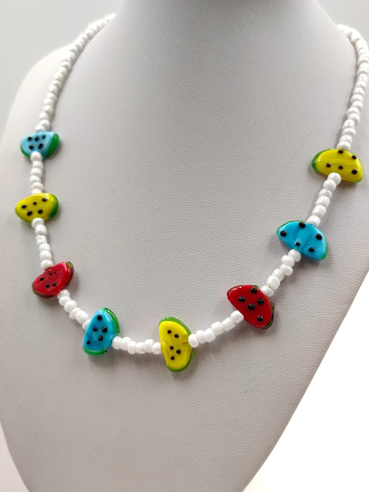 Necklace with Glass Beads and Murano-Glass Watermelon #122126