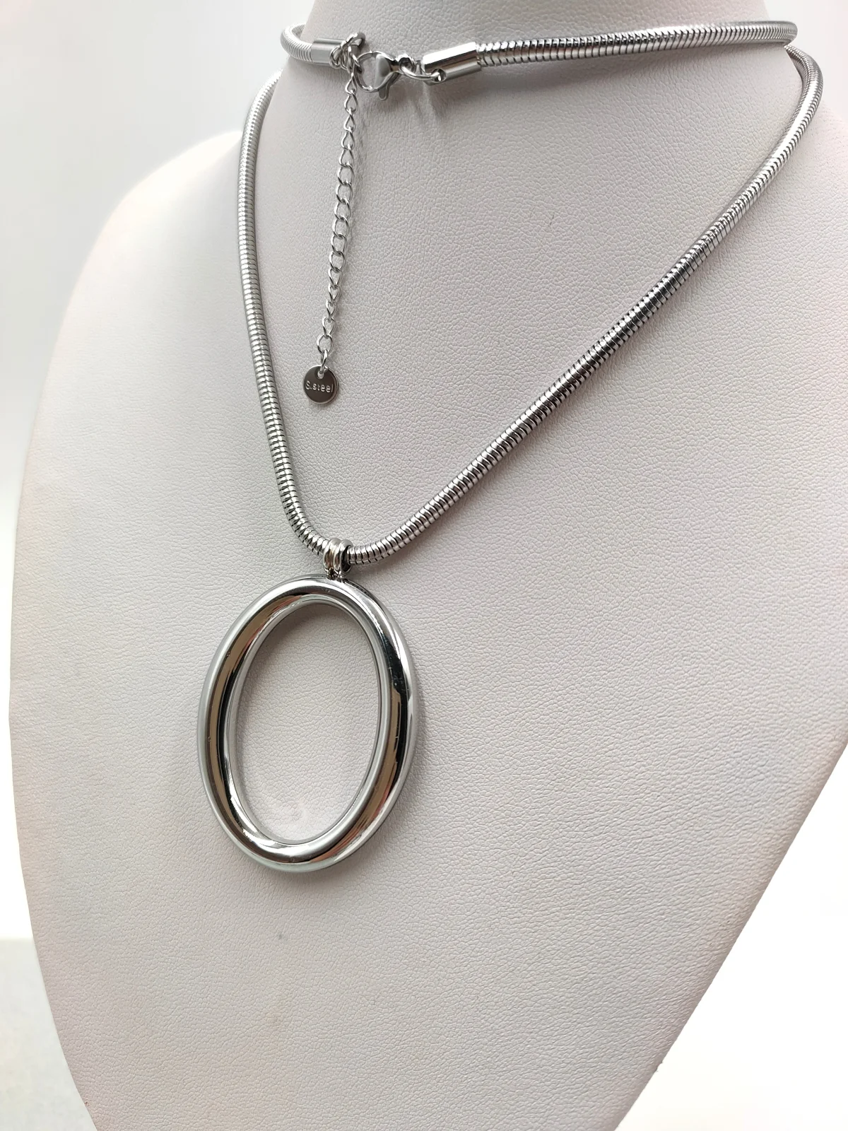 Stainless Steel Necklace with Large Oval Motif by Magis Handmade Jewels – view 2