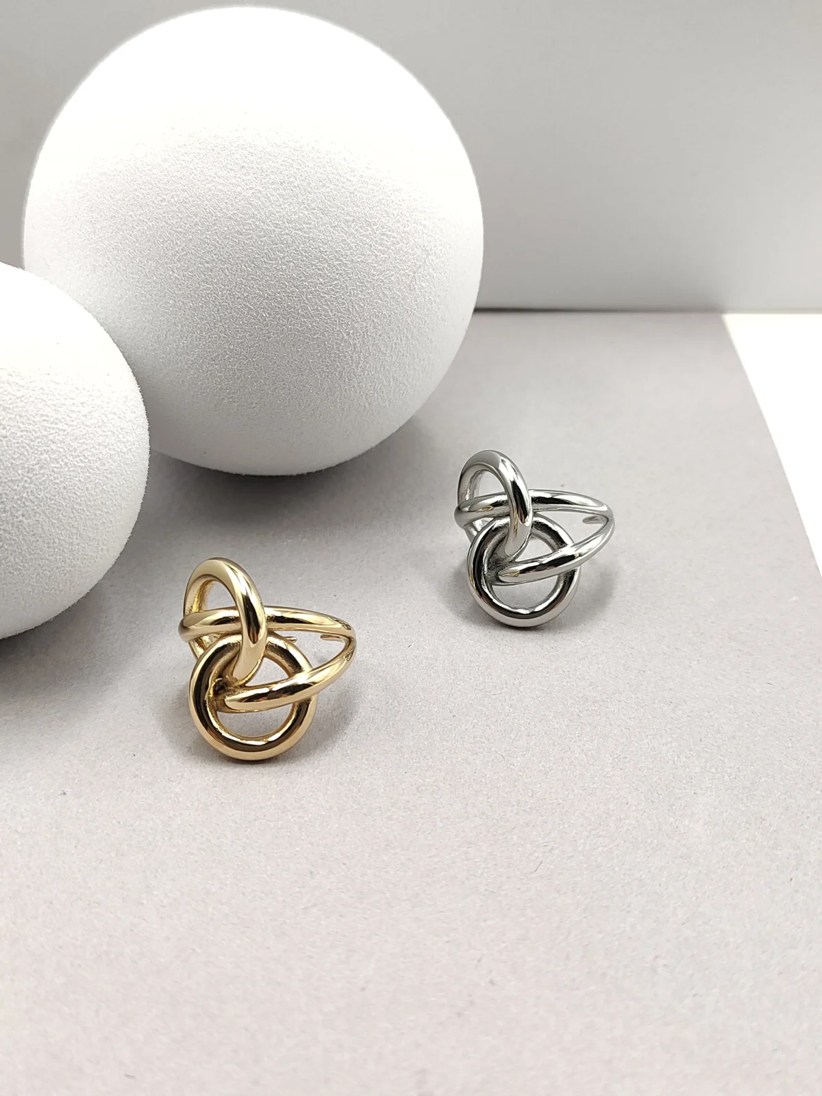 Stainless Steel Double Ring with Circles by Magis Handmade Jewels – view 2