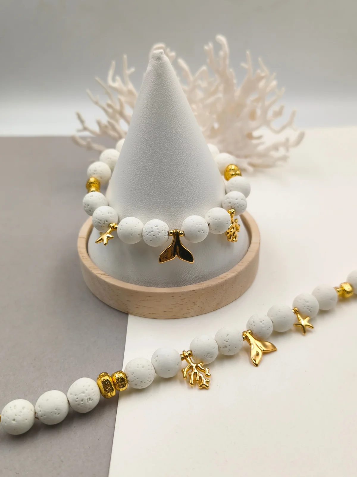 Bracelet with Lava Beads and Gold-Plated Details by Magis Handmade Jewels – view 2