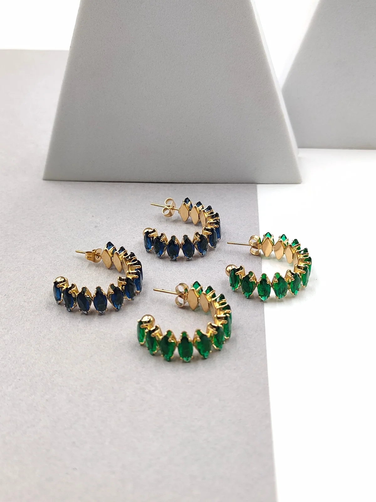 Stainless Steel Hoop Earrings with Zircon by Magis Handmade Jewels – view 2
