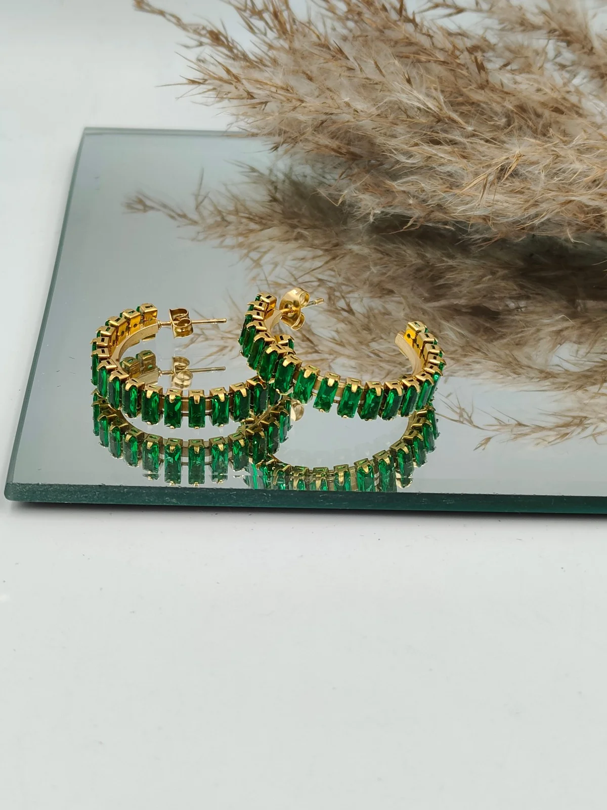 Stainless Steel Hoop Earrings with Zircon by Magis Handmade Jewels – view 6