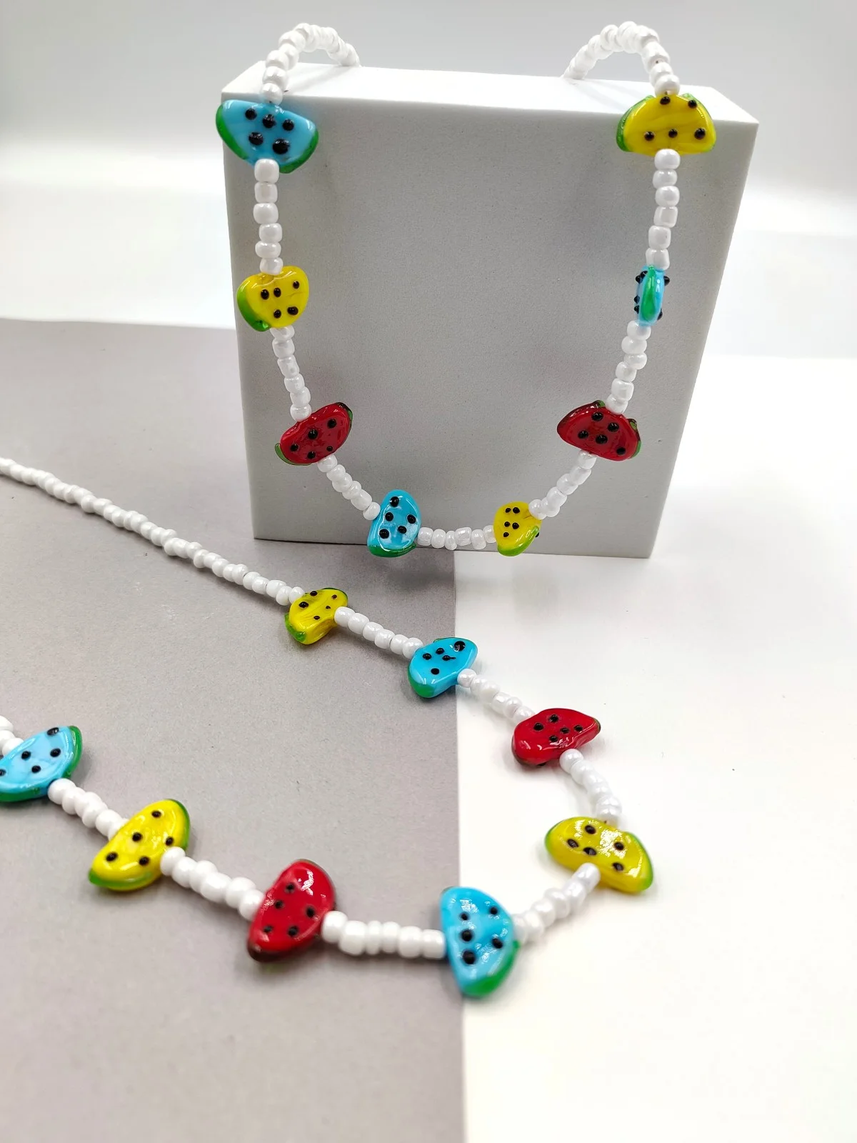 Necklace with Glass Beads and Murano-Glass Watermelon by Magis Handmade Jewels – view 2