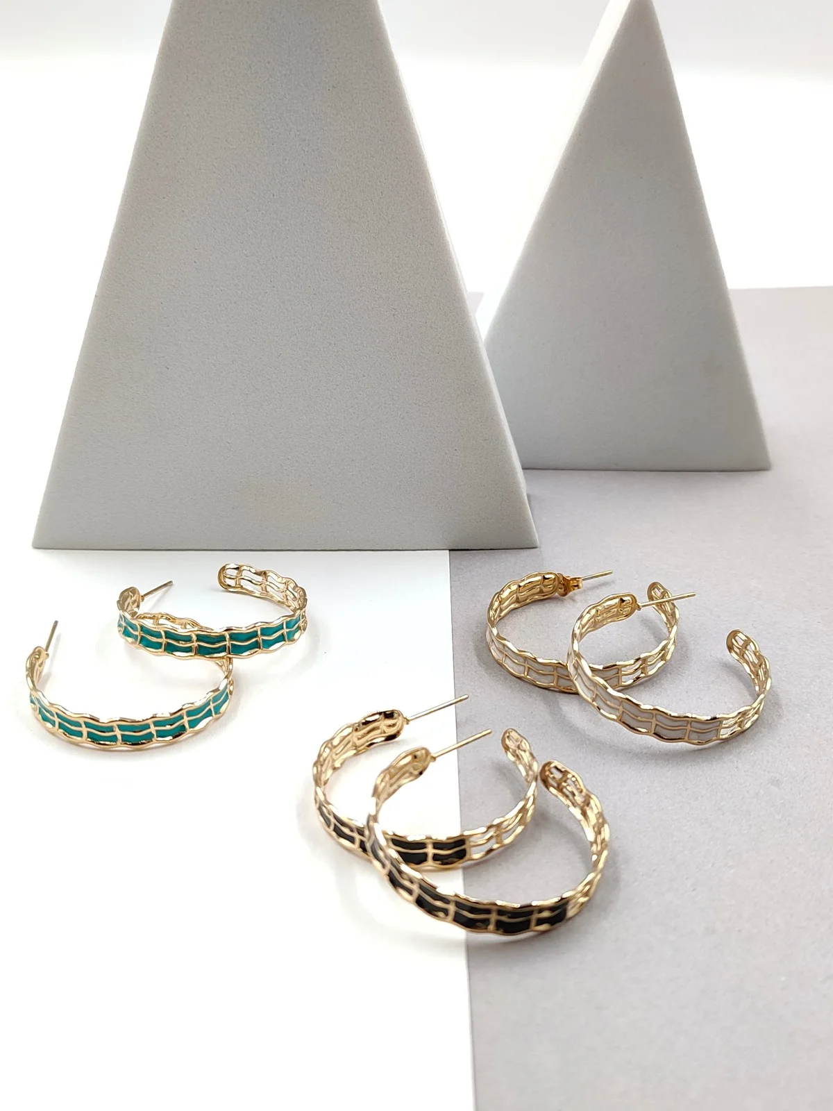 Stainless Steel Hoop Earrings with Enamel by Magis Handmade Jewels – view 3