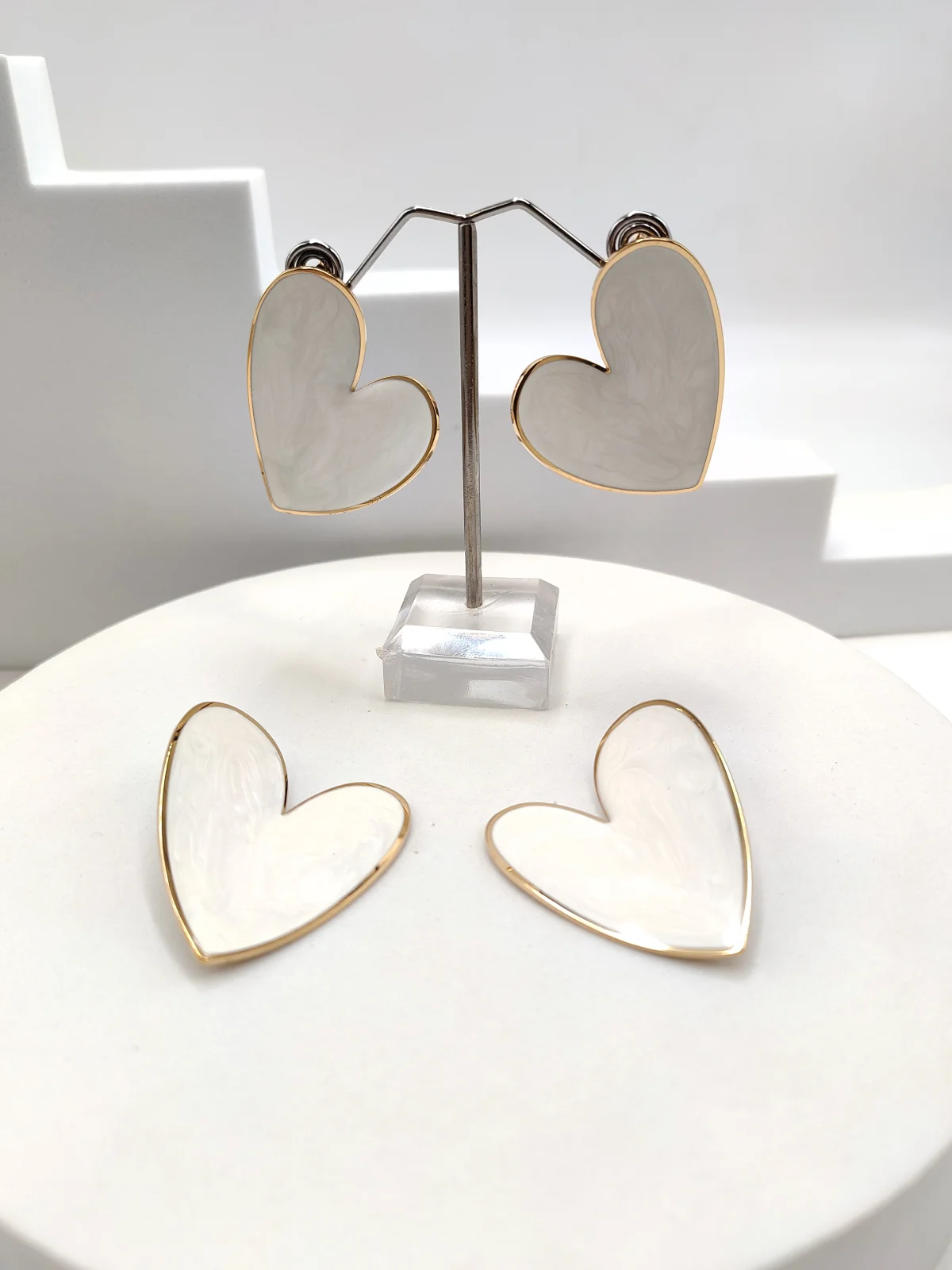 Stainless Steel Heart Earrings with Enamel by Magis Handmade Jewels – view 2