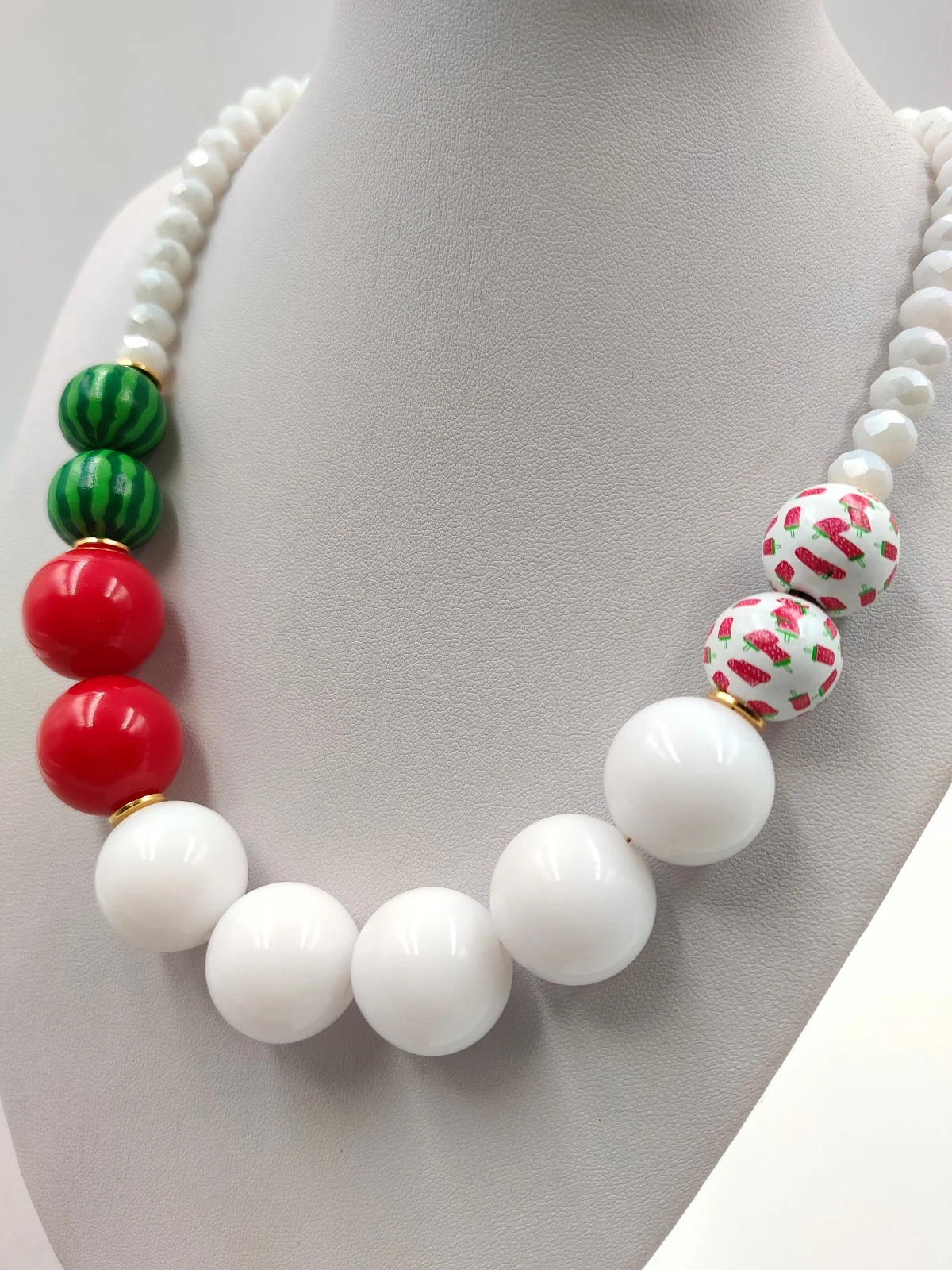 Necklace with Wooden, Glass and Acrylic Beads #112120