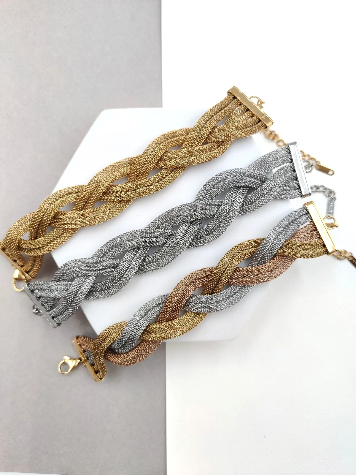 Stainless Steel Bracelet with Woven Chain by Magis Handmade Jewels – view 2