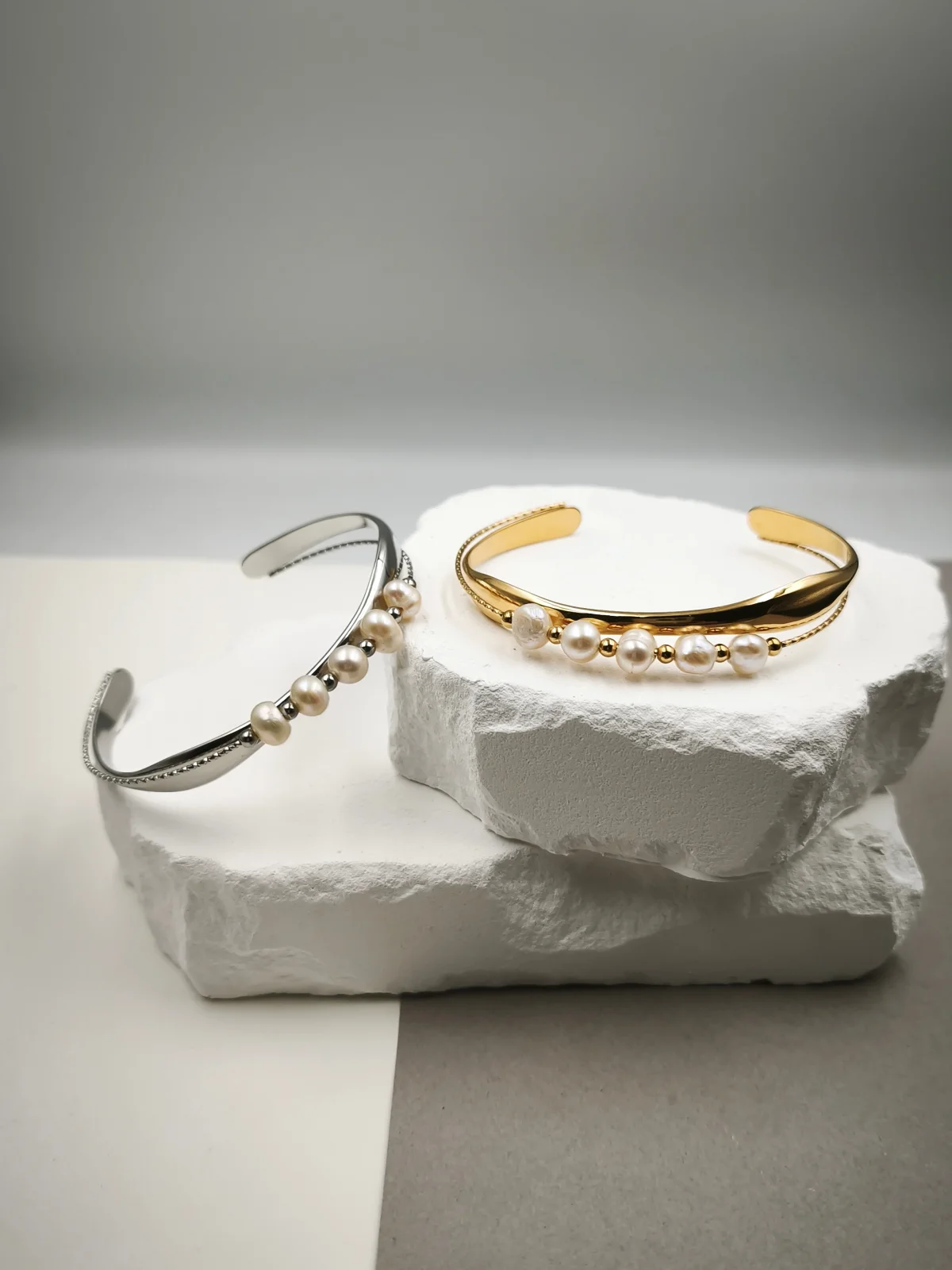 Stainless Steel Double Bracelet with Cultured Pearls #793138