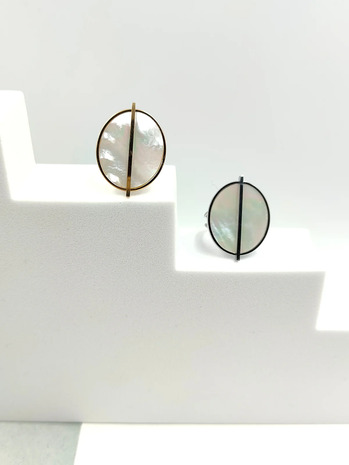 Stainless Steel Oval Ring with Mother-of-Pearl by Magis Handmade Jewels – view 3