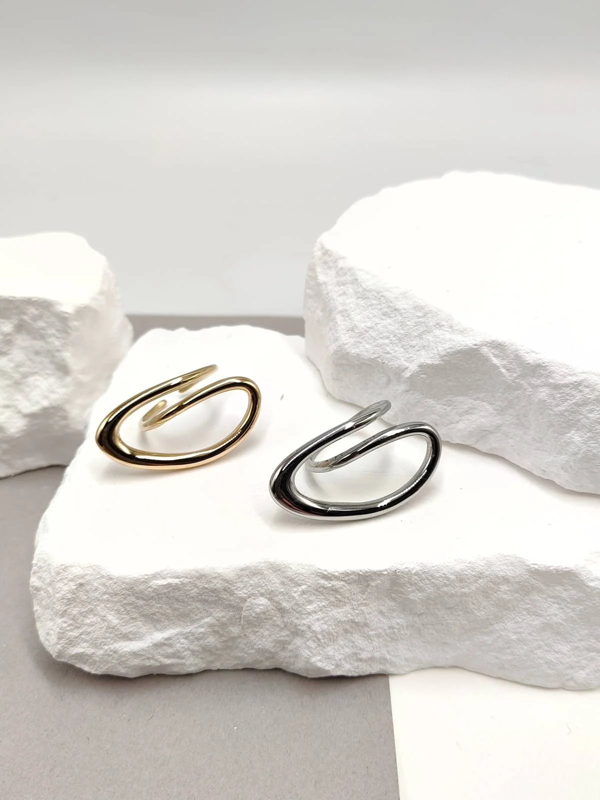 Stainless Steel Ring with Oval Twisted Design by Magis Handmade Jewels – view 2