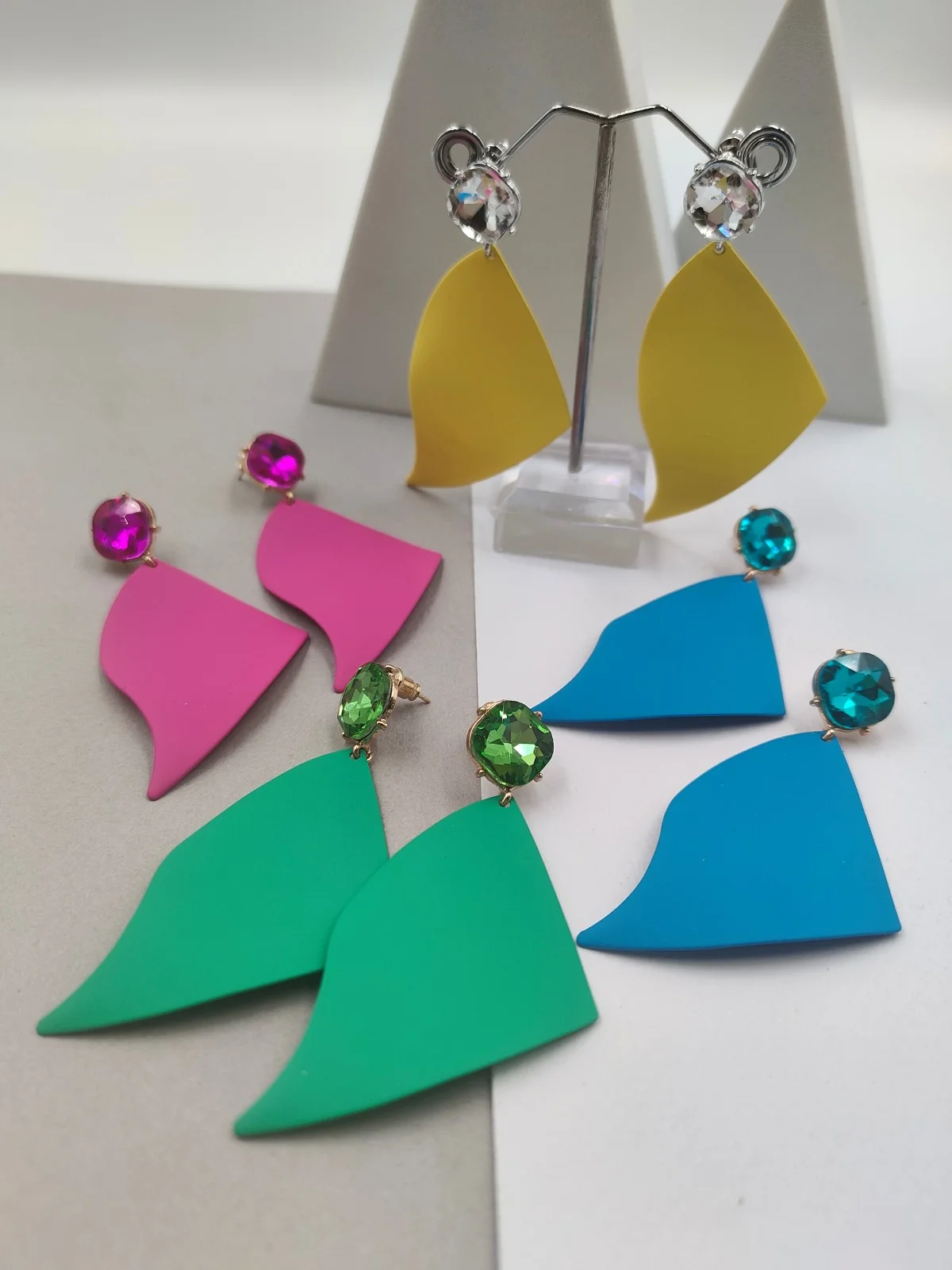 Metal Earrings with Rhinestones and Rubber Face by Magis Handmade Jewels – view 2