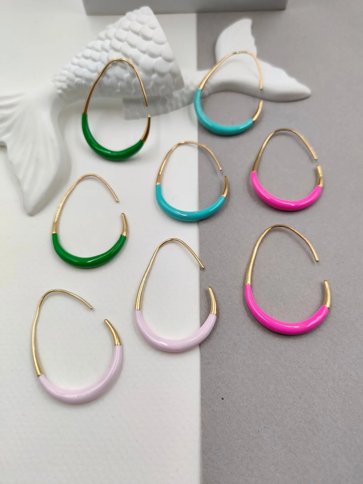 Stainless Steel Oval Earrings with Enamel by Magis Handmade Jewels – view 2