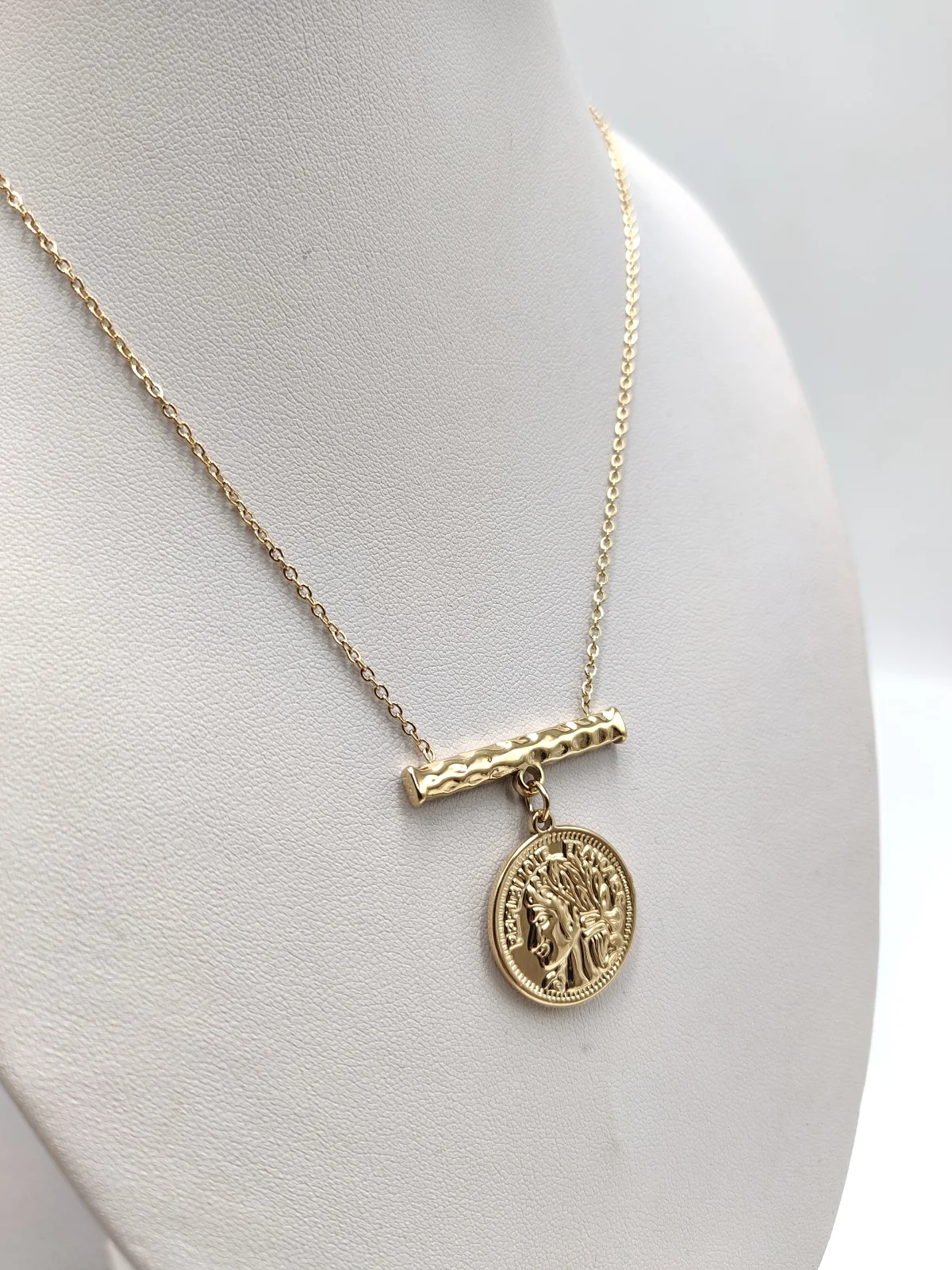 Stainless Steel Necklace with Bar and Embossed Motif by Magis Handmade Jewels – view 2