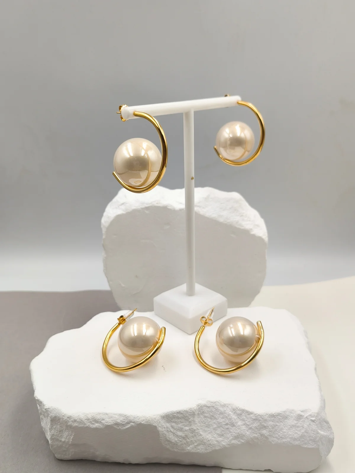 Stainless Steel Earrings with Acrylic Pearls by Magis Handmade Jewels – view 2