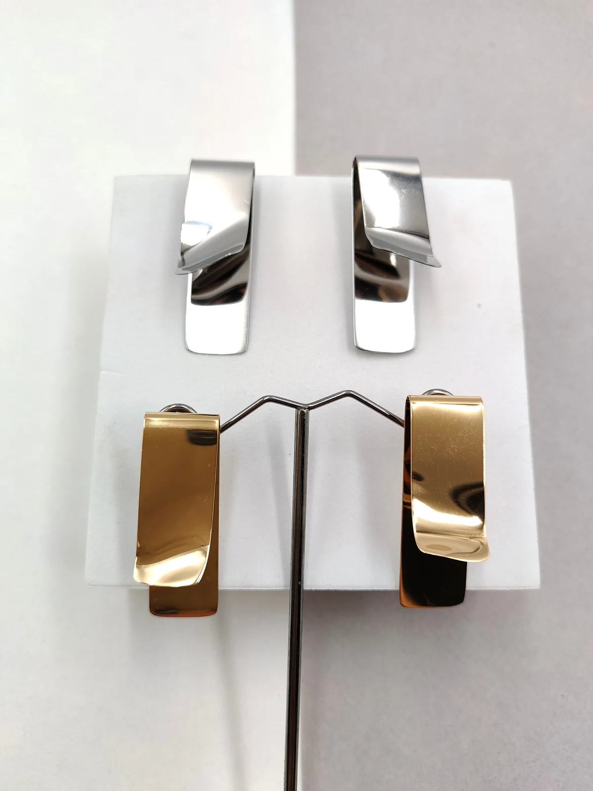 Stainless Steel Earrings with Folded Design by Magis Handmade Jewels – view 3