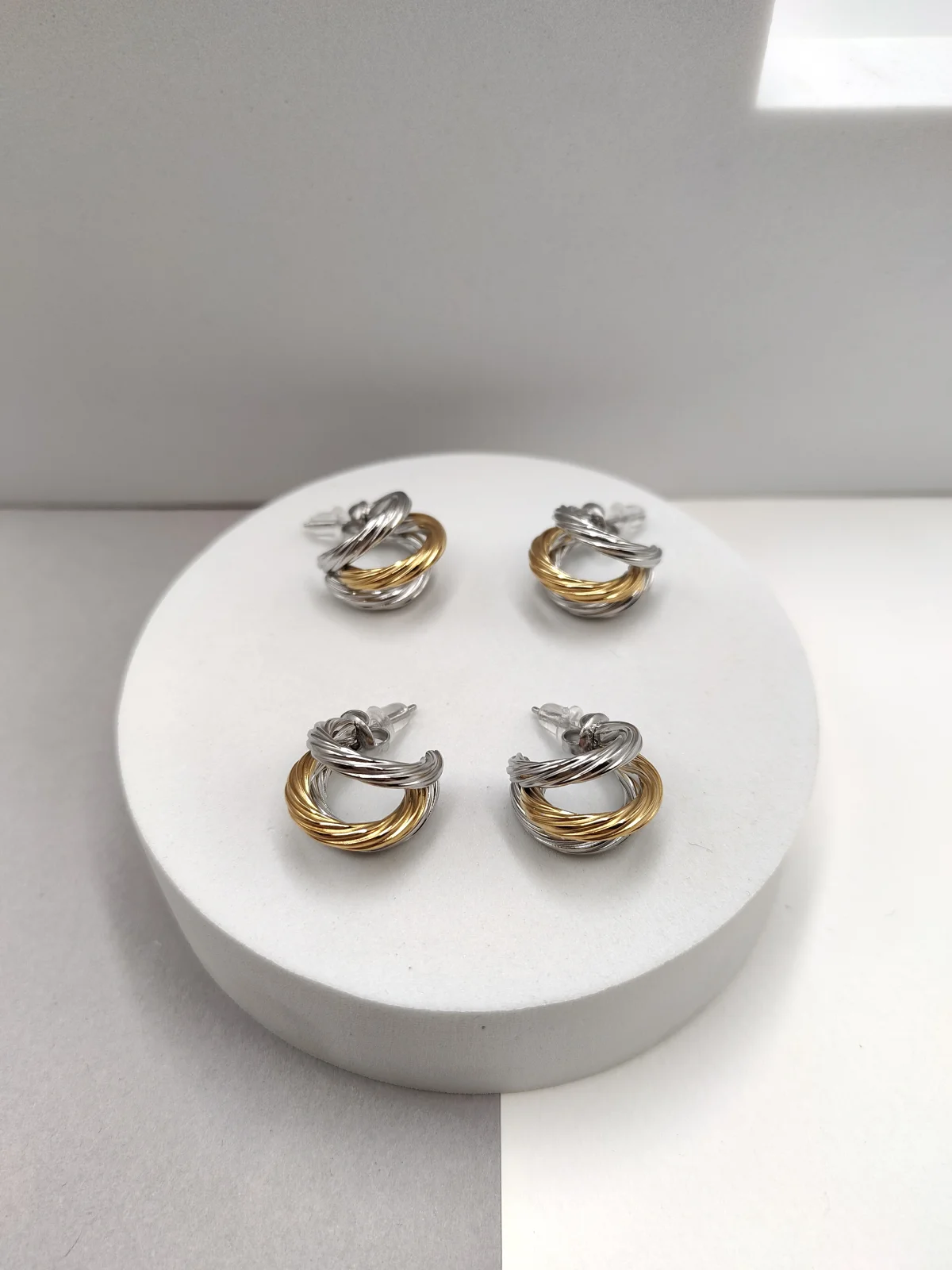 Stainless Steel Small Two-Tone Hoop Earrings by Magis Handmade Jewels – view 2
