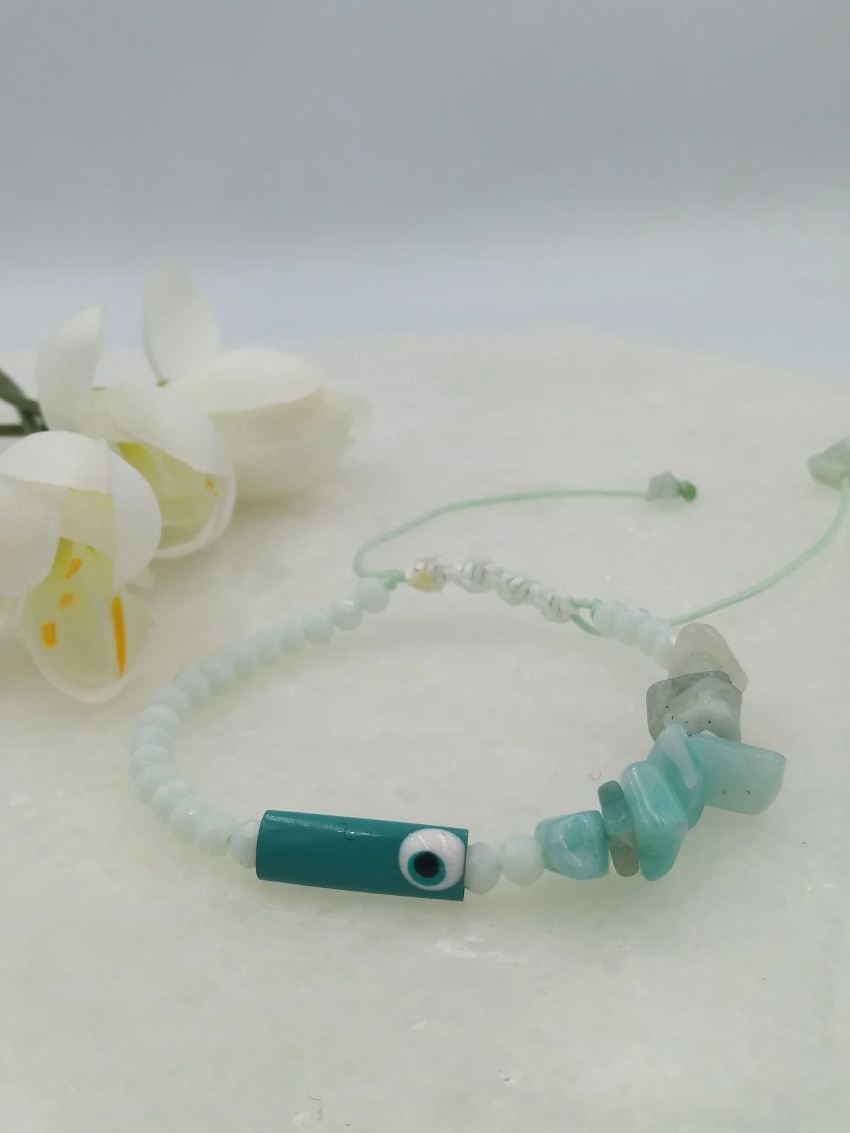Bracelet with Beads and Enamel Evil-Eye Bar by Magis Handmade Jewels – view 2