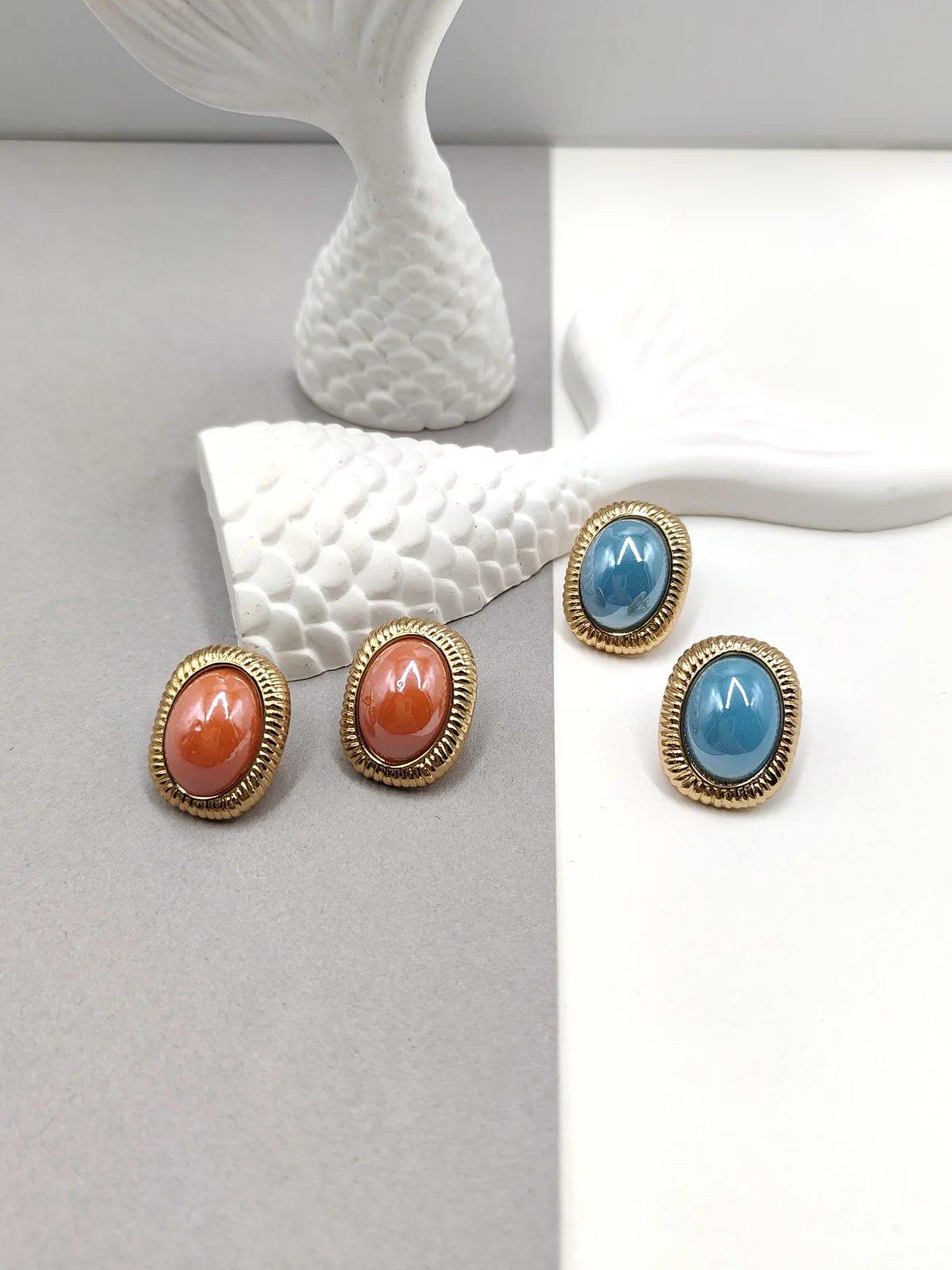 Stainless Steel Earrings with Acrylic Pearls by Magis Handmade Jewels – view 2