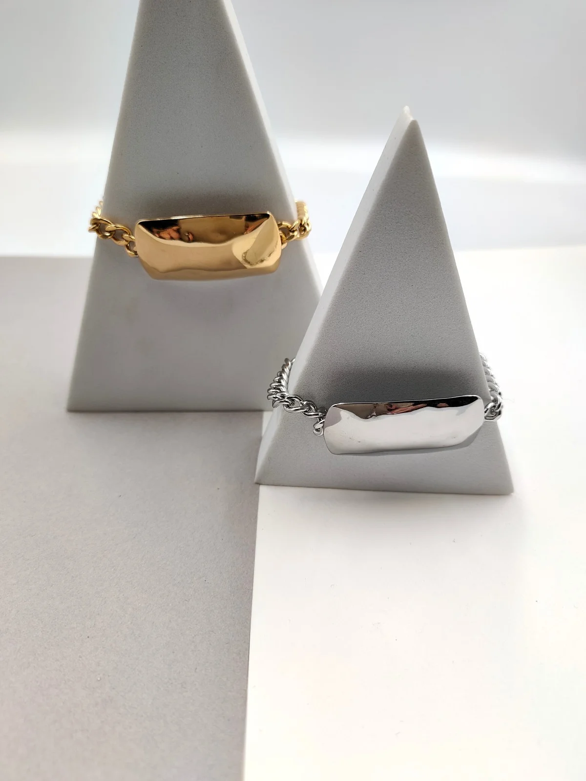 Stainless Steel Bracelet with Hammered Rectangle by Magis Handmade Jewels – view 4
