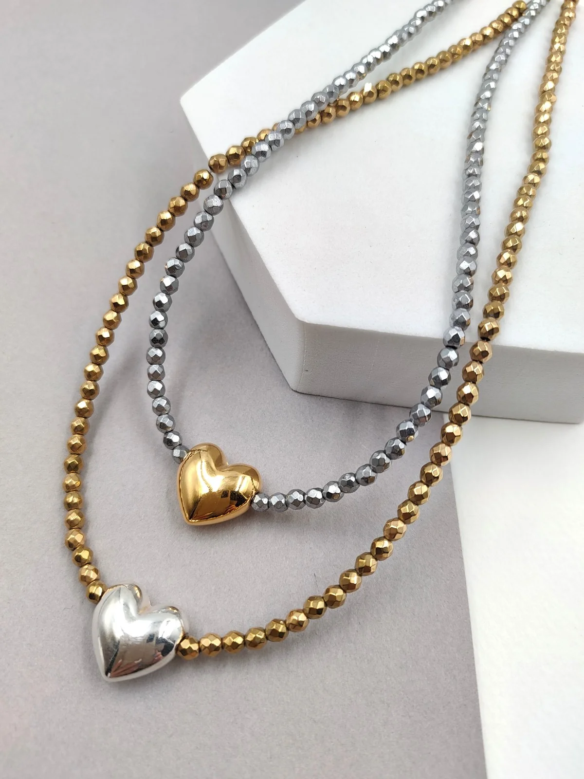 Necklace with Hematite Beads and Heart by Magis Handmade Jewels – view 3
