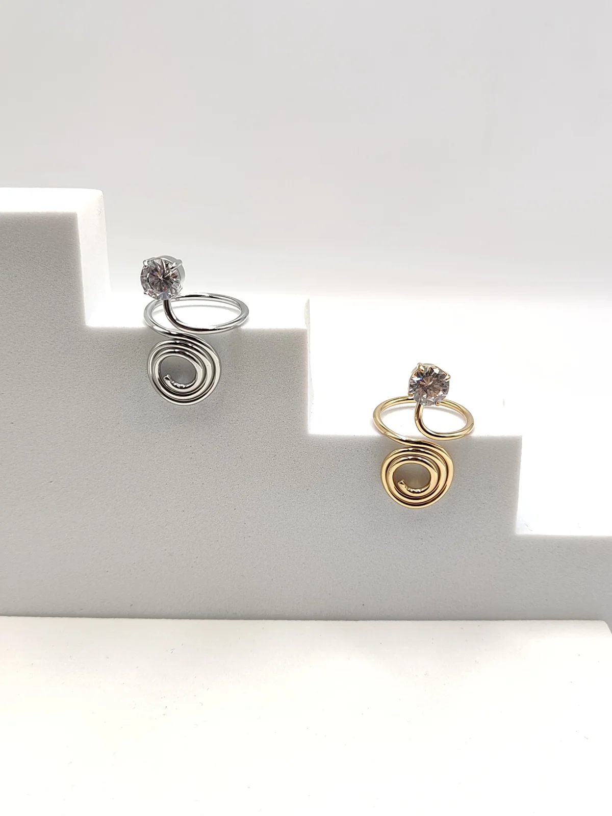 Stainless Steel Ring with Spiral and Rhinestones by Magis Handmade Jewels – view 2