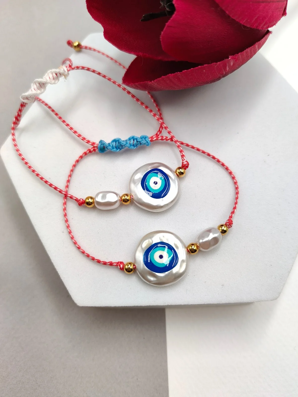 Traditional March Bracelet with Acrylic Pearl and Evil Eye by Magis Handmade Jewels – view 2