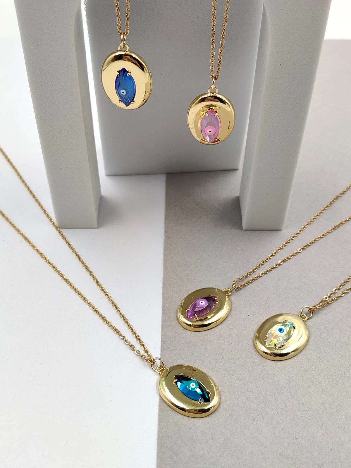 Stainless Steel Necklace with Zircon and Evil Eye by Magis Handmade Jewels – view 2