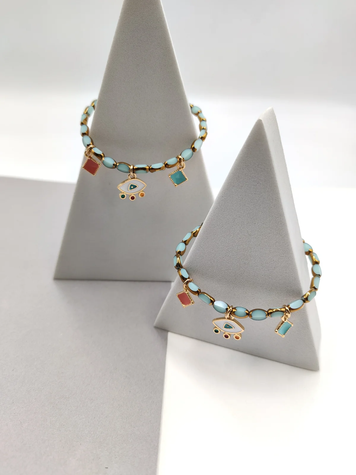 Bracelet with Glass Beads and Gold-Plated Enamel Details by Magis Handmade Jewels – view 3