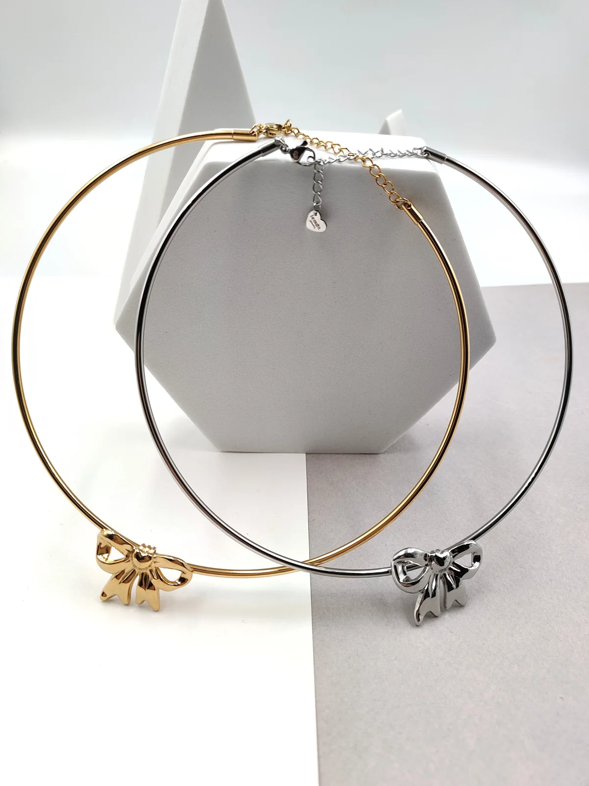Stainless Steel Choker Necklace with Bow by Magis Handmade Jewels – view 3