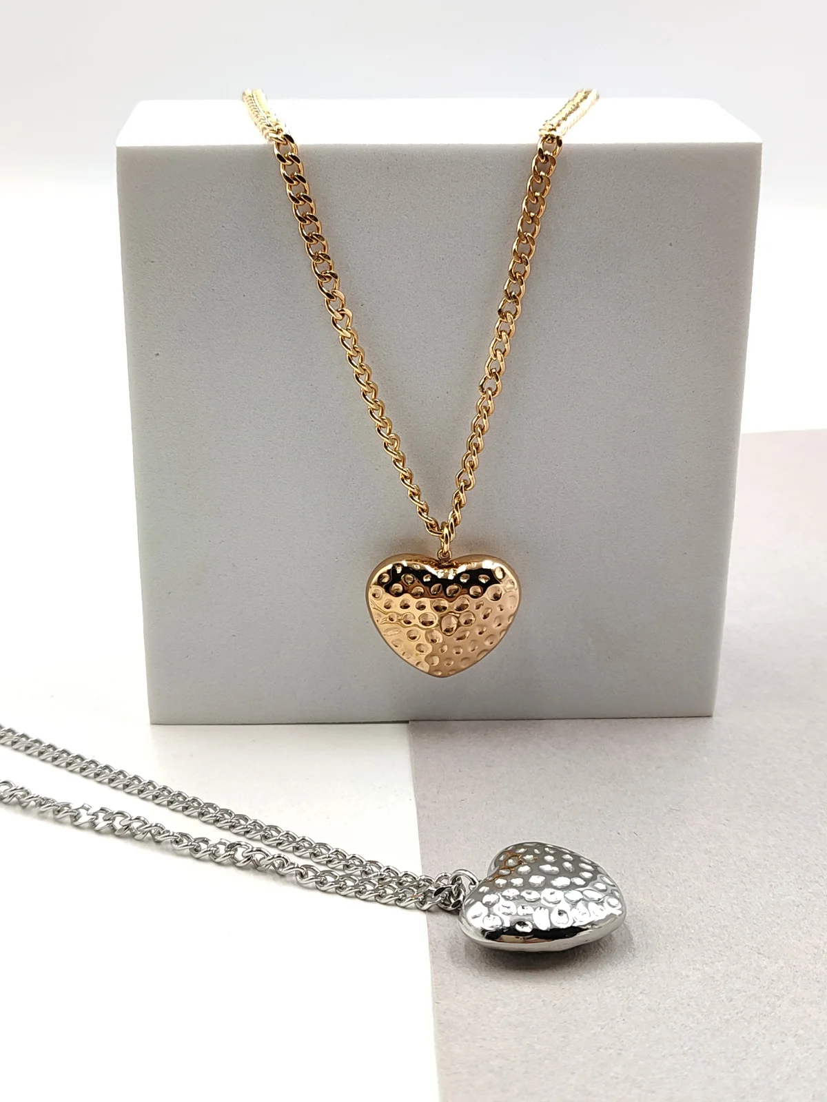 Stainless Steel Necklace with Embossed Heart by Magis Handmade Jewels – view 2