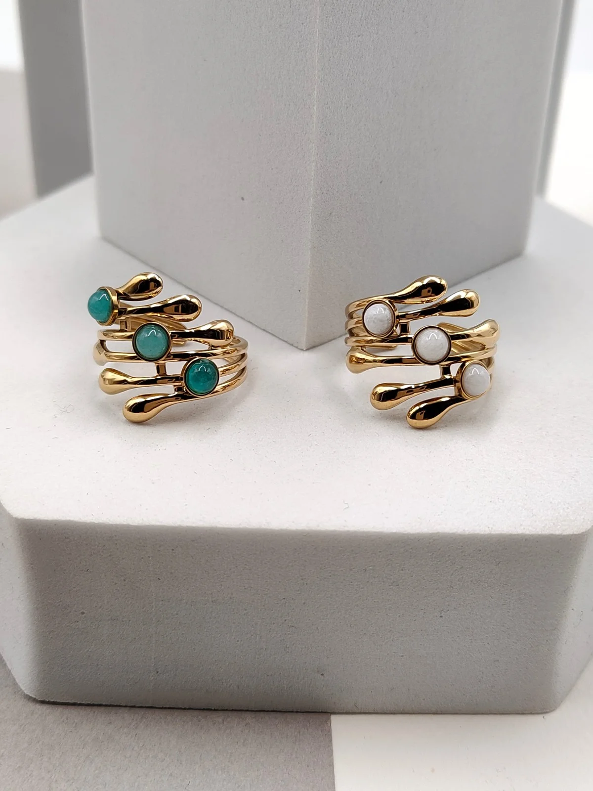 Stainless Steel Multi-Strand Ring with Nephrite Jade by Magis Handmade Jewels – view 2