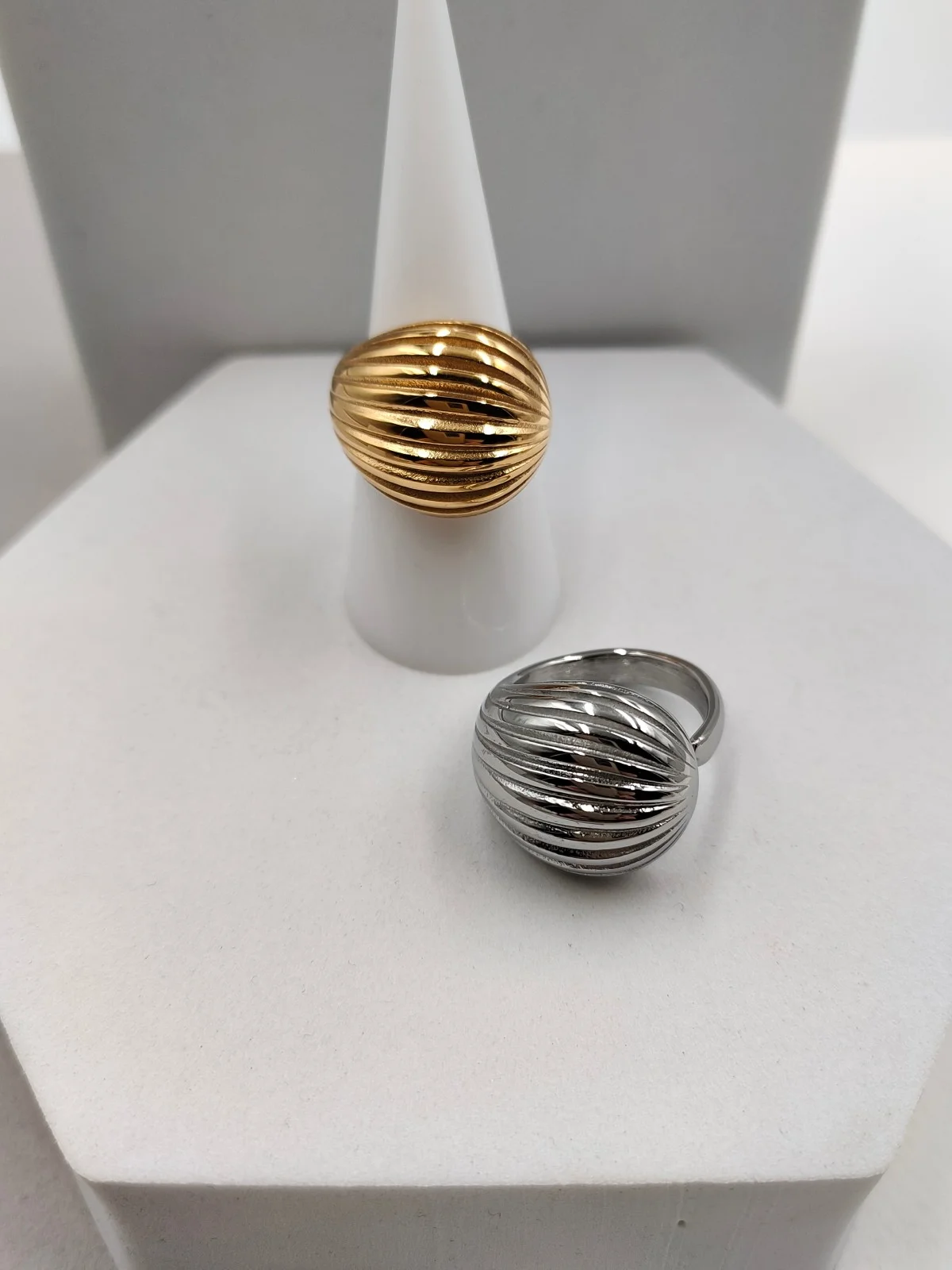 Stainless Steel Drop Ring with Embossed Stripes by Magis Handmade Jewels – view 4