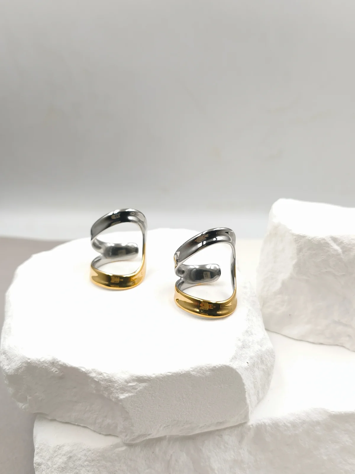 Stainless Steel Two-Tone Ring with Opening by Magis Handmade Jewels – view 2