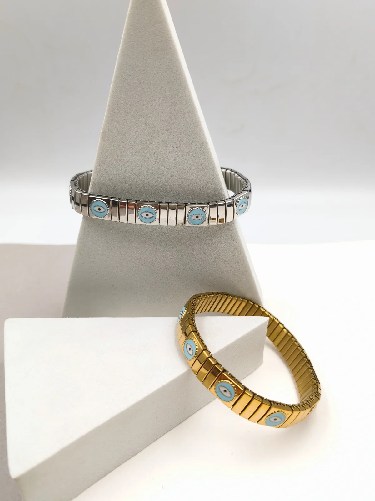 Stainless Steel Stretch Bracelet with Enamel Evil Eye #753221