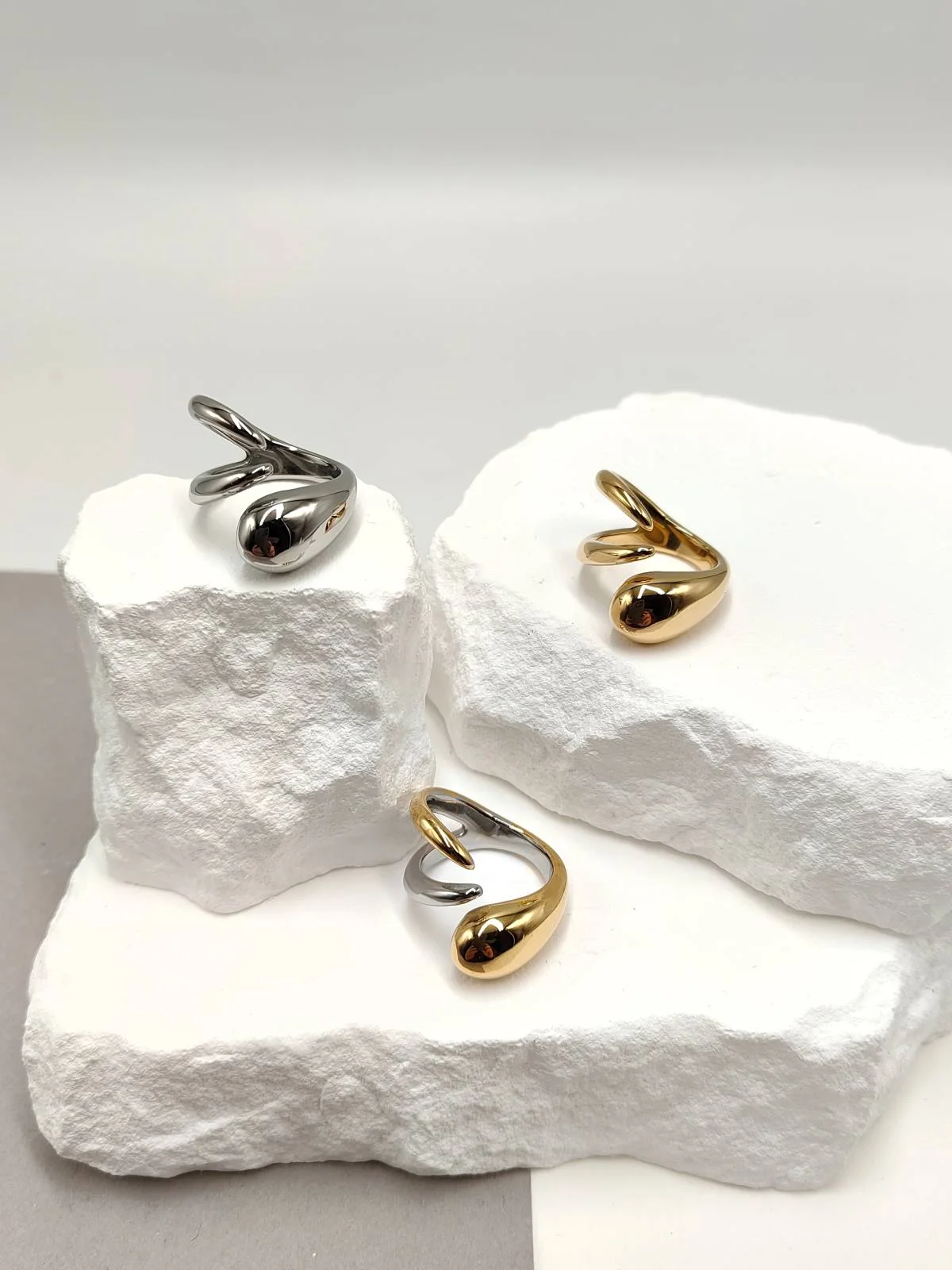 Stainless Steel Ring with Drop and Pointed Ends by Magis Handmade Jewels – view 2