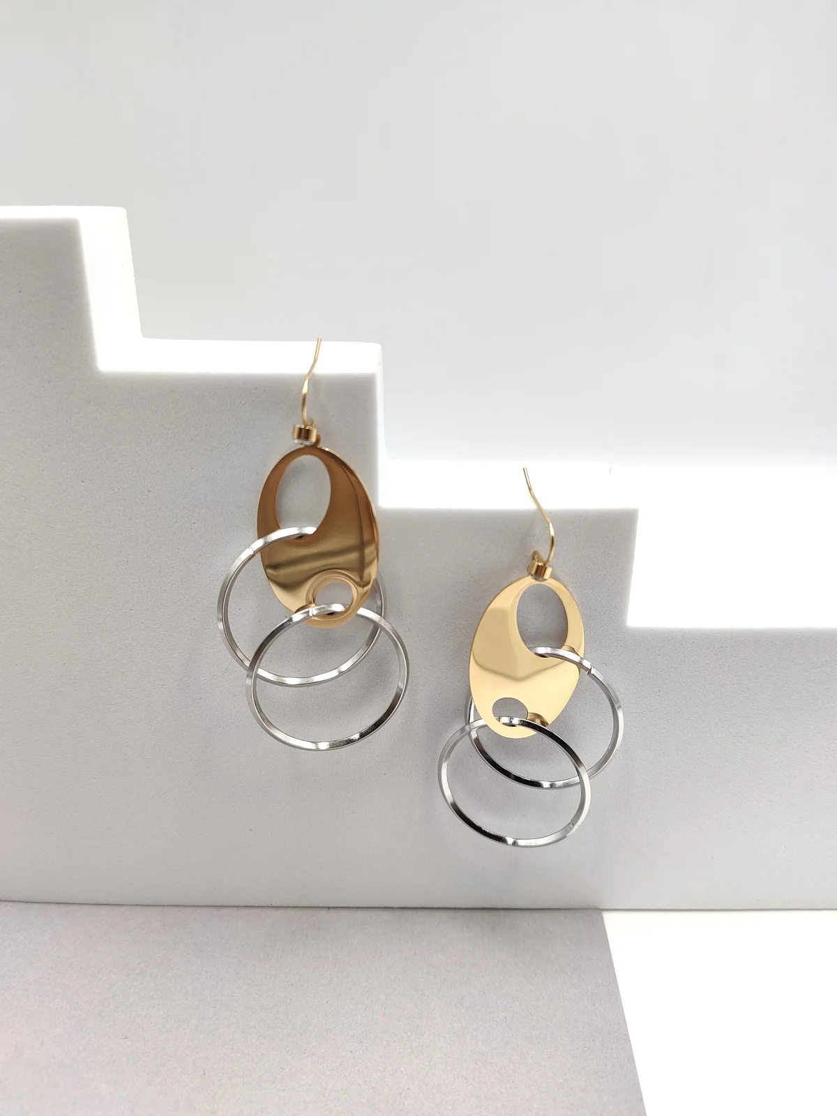 Stainless Steel Two-Tone Earrings with Hoops by Magis Handmade Jewels – view 2