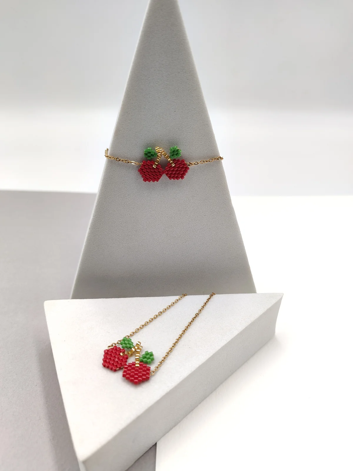 Stainless Steel Bracelet with Miyuki Beads and Cherry Design #622860