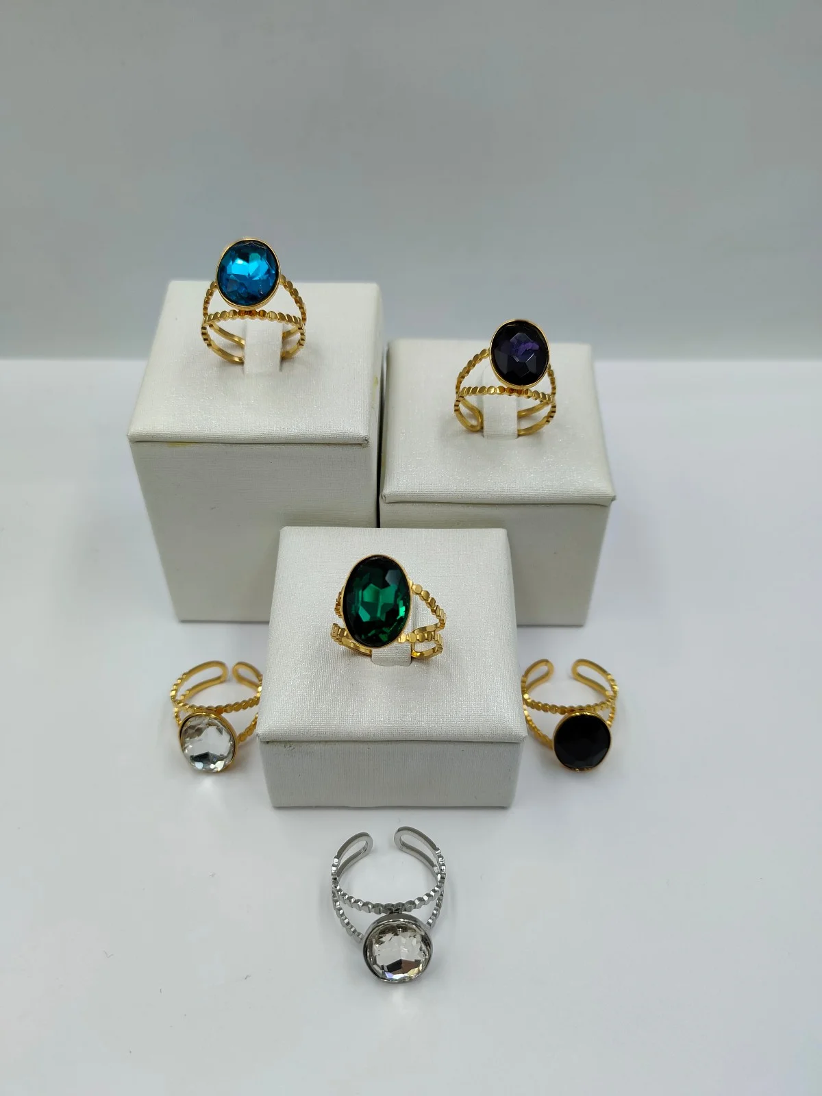 Stainless Steel Ring with Faceted Crystal by Magis Handmade Jewels – view 2